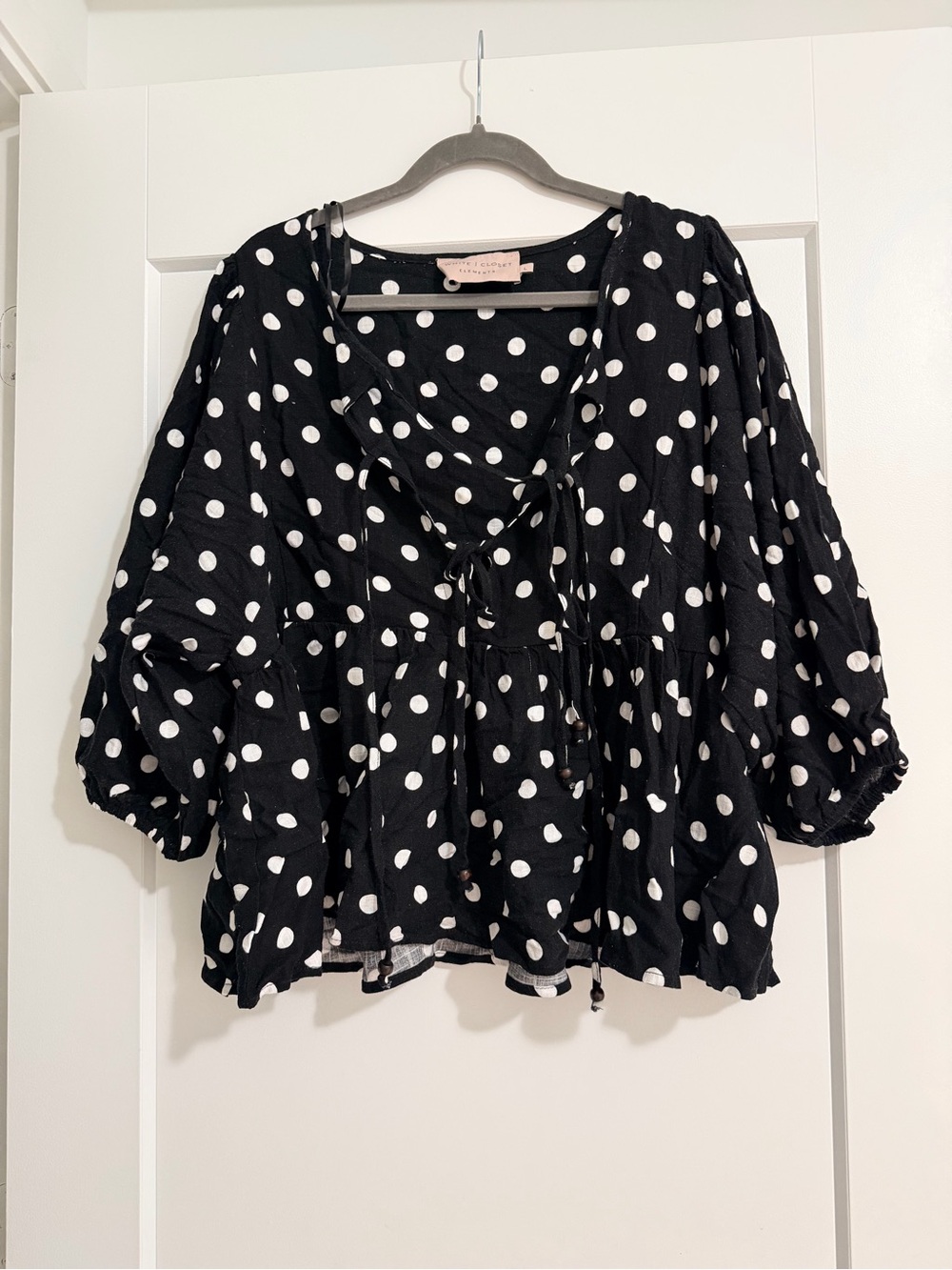 Polka Dot Peasant Blouse in Black & White